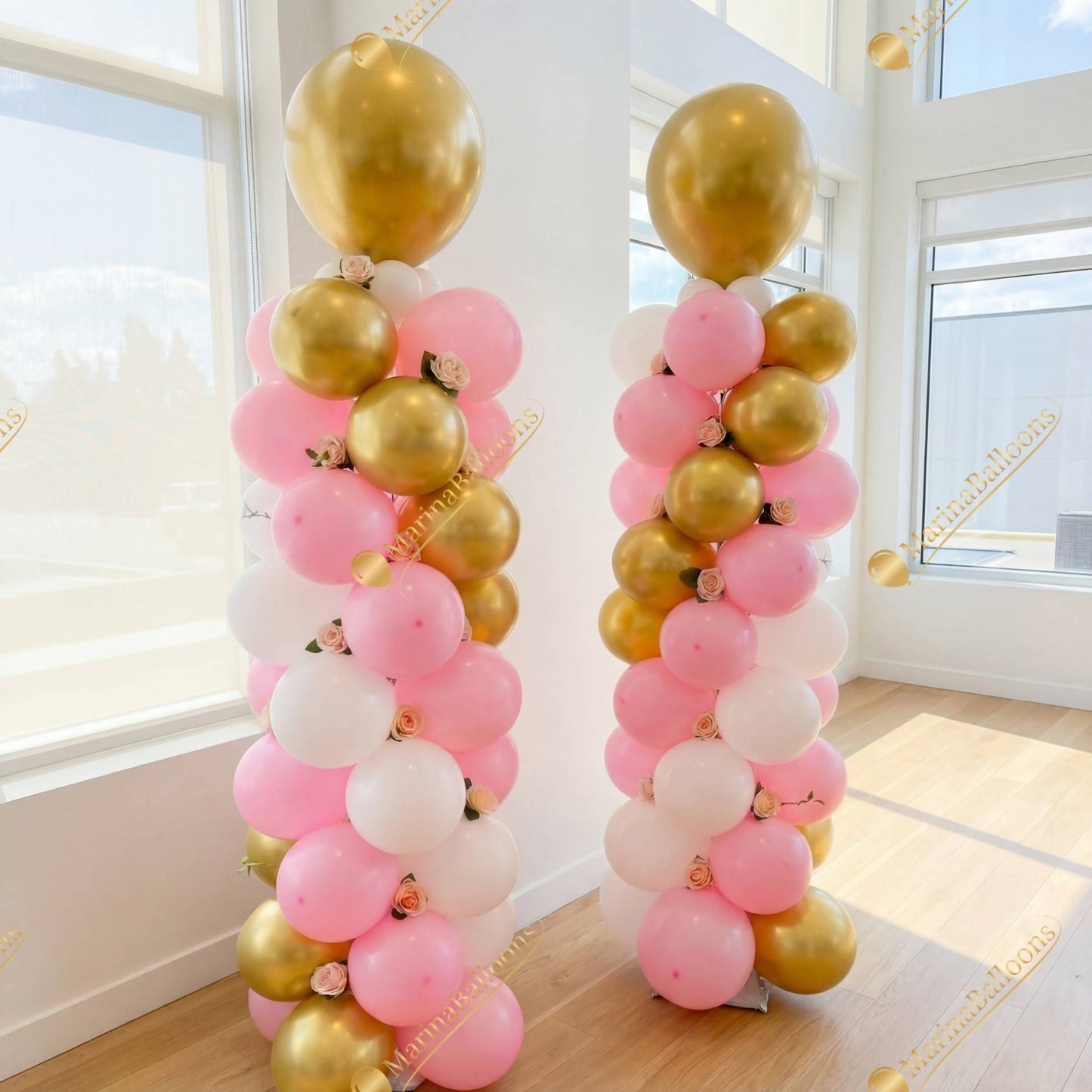 Elegant, sweet, and full of charm.
These pink-and-gold balloon columns add height, color, and a soft romantic touch to any entrance, stage, or party setup. A beautiful way to welcome guests and elevate your décor instantly.