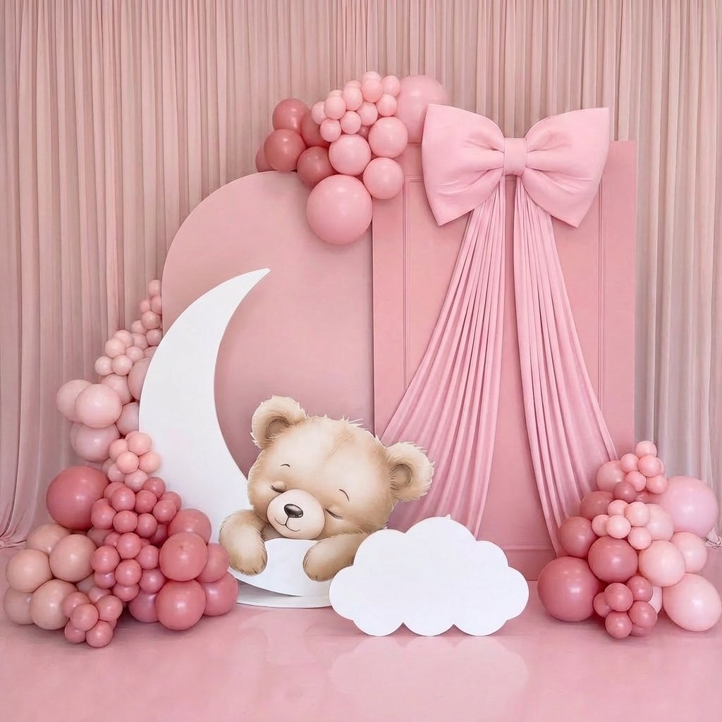Teddy-bear baby-shower balloon decor in soft pastels for an LA event