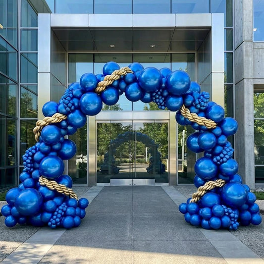 Brand-color balloon arch for an LA storefront grand opening