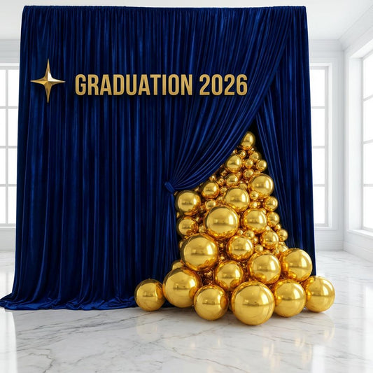 Luxury graduation draped backdrop — premium photo zone for a Westside LA grad celebration