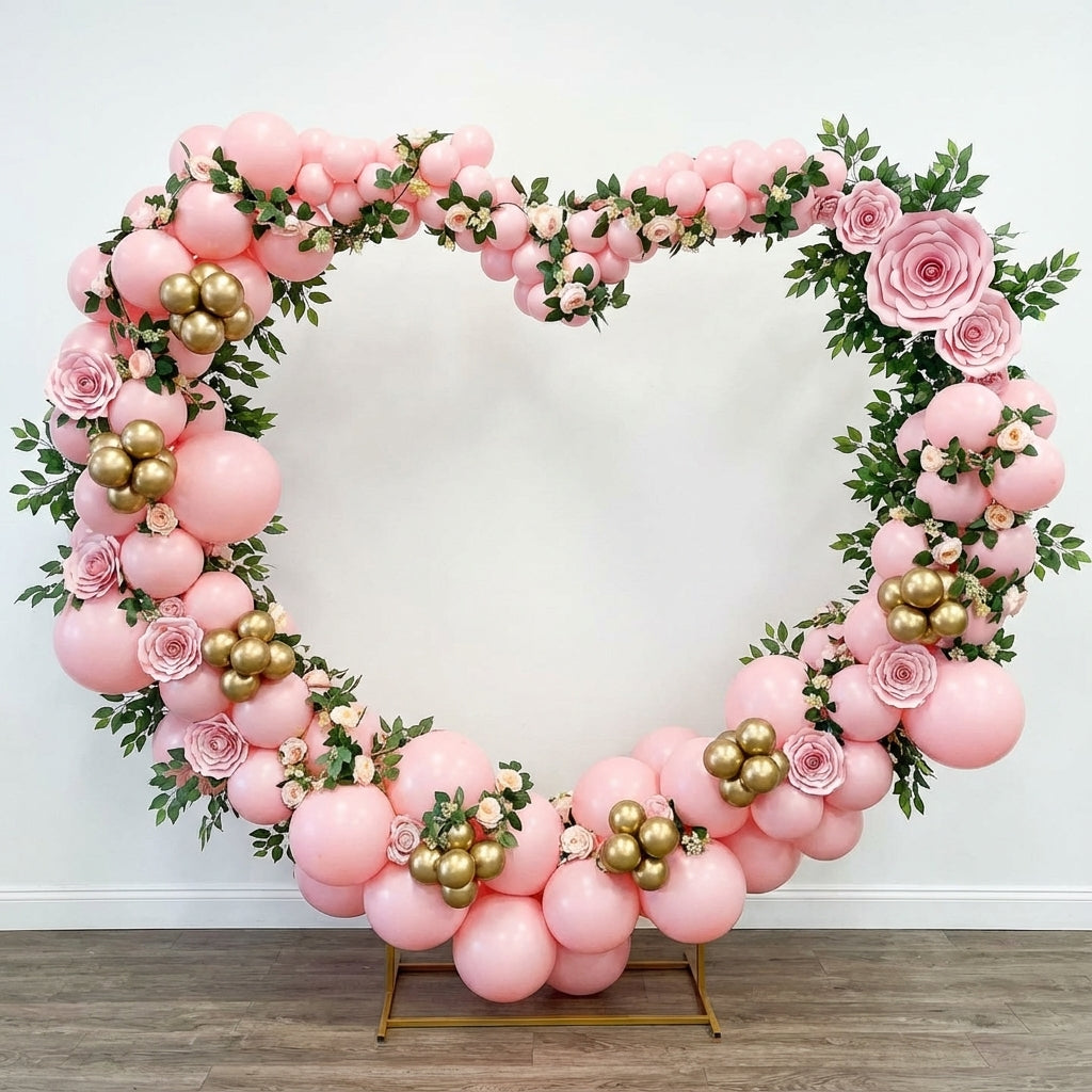Pink and gold heart balloon arrangement for a Valentine's Day or engagement event