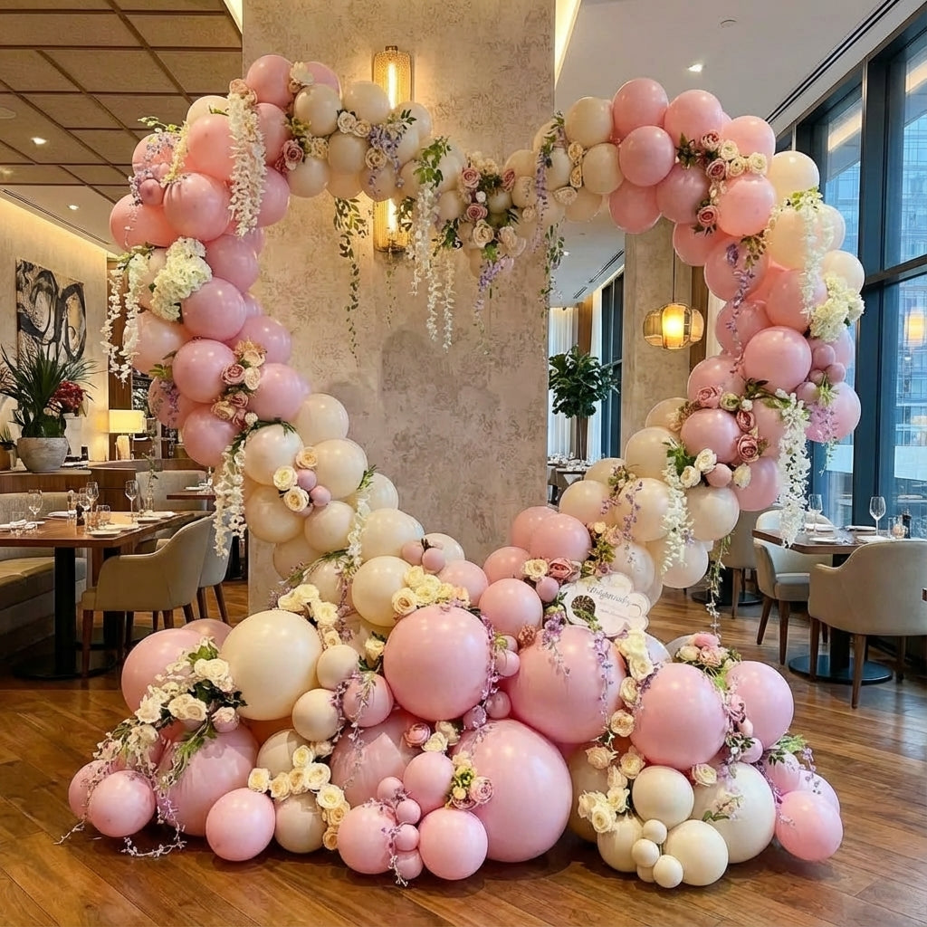 White and pink heart balloon wall for an LA wedding or bridal shower