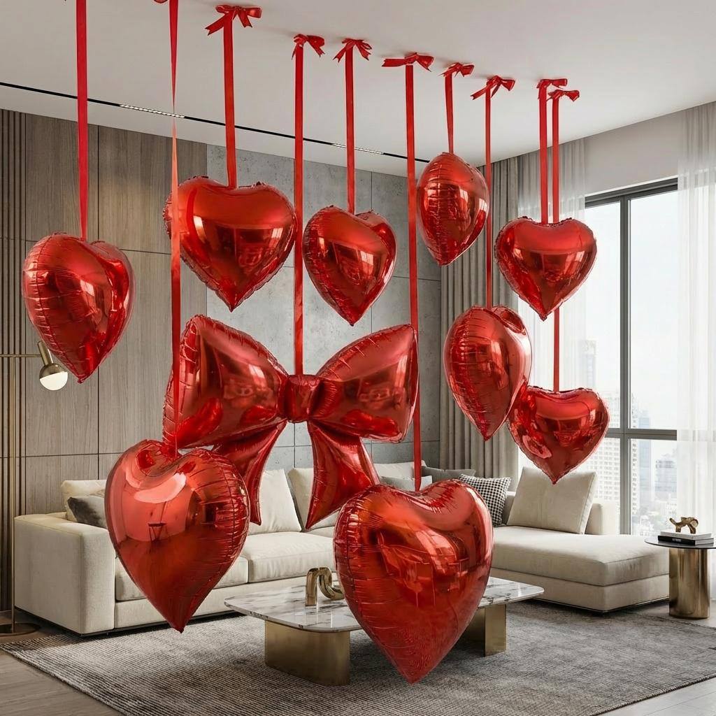 Heart and bow balloon installation for an LA wedding or anniversary