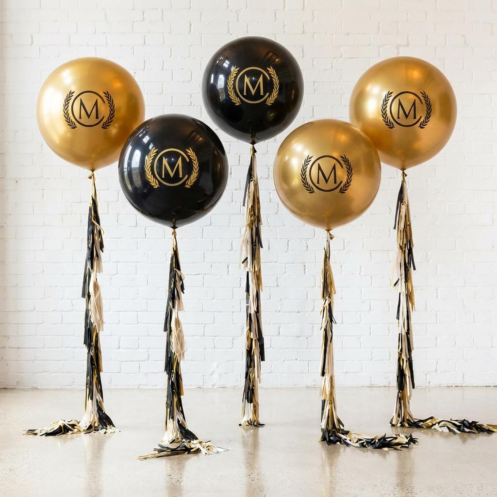 Branded latex balloons with custom logo for an LA grand opening or corporate event