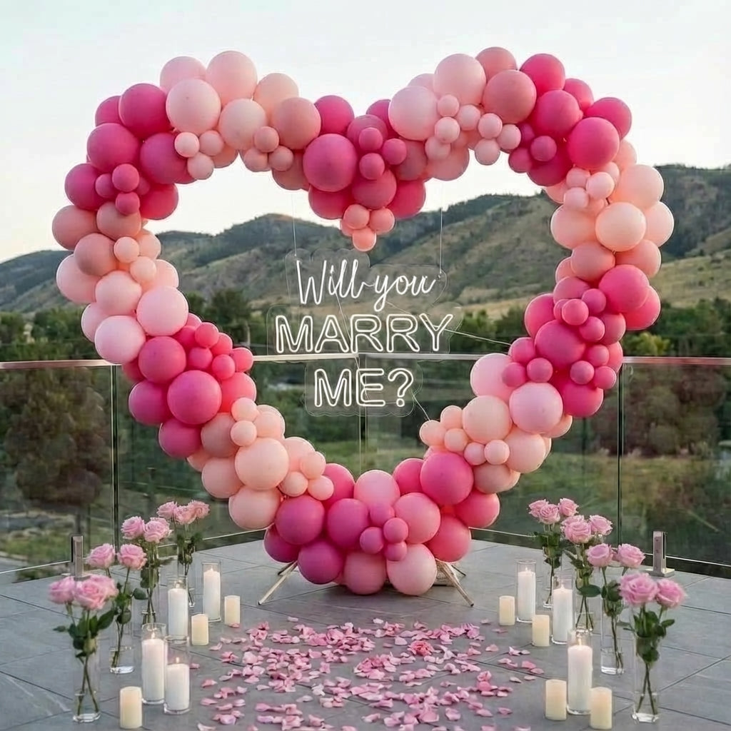 Pink heart balloon wall for an LA wedding, bridal shower, or Valentine moment