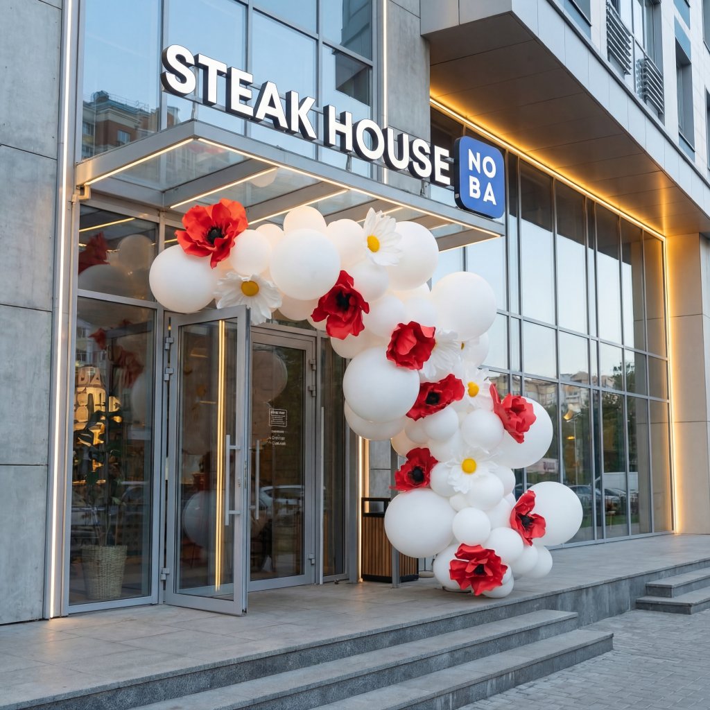 NOBA grand-opening balloon installation for an LA storefront launch
