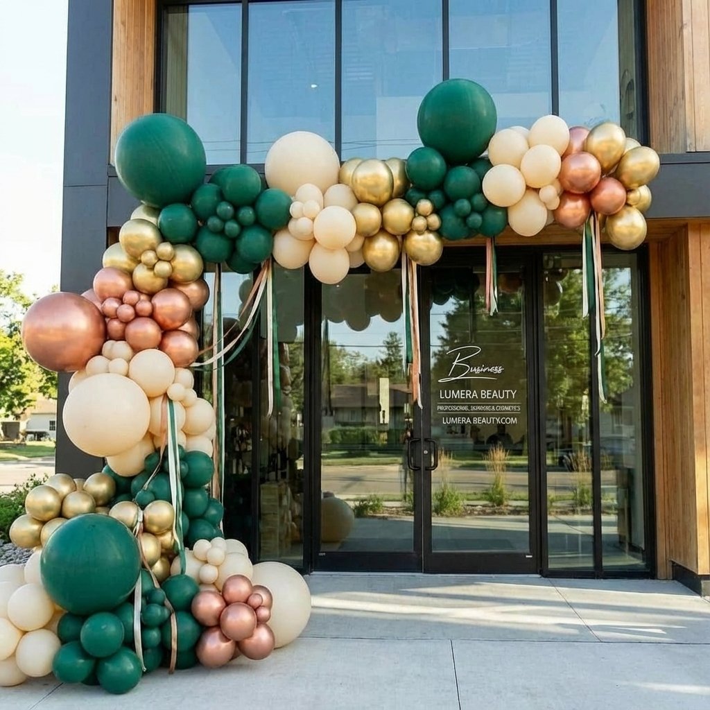 Lumera Beauty grand-opening balloon installation for an LA beauty salon