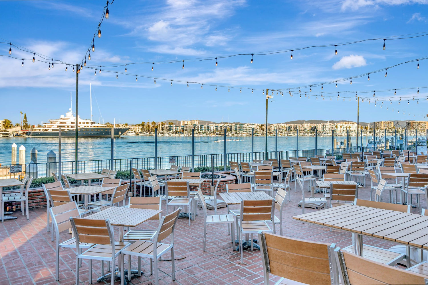 Whiskey Red's waterfront patio overlooking Marina del Rey